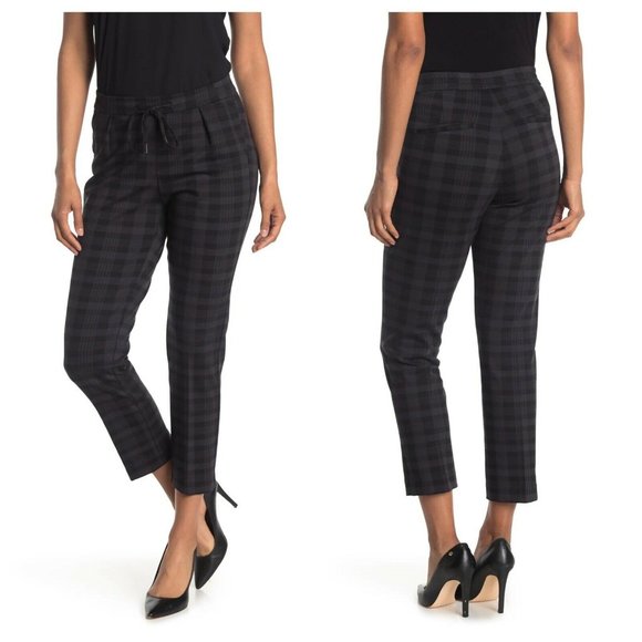 NWT Amanda & Chelsea Drawstring Relaxed Plaid Pants Elastic Waist Cropped Size 4